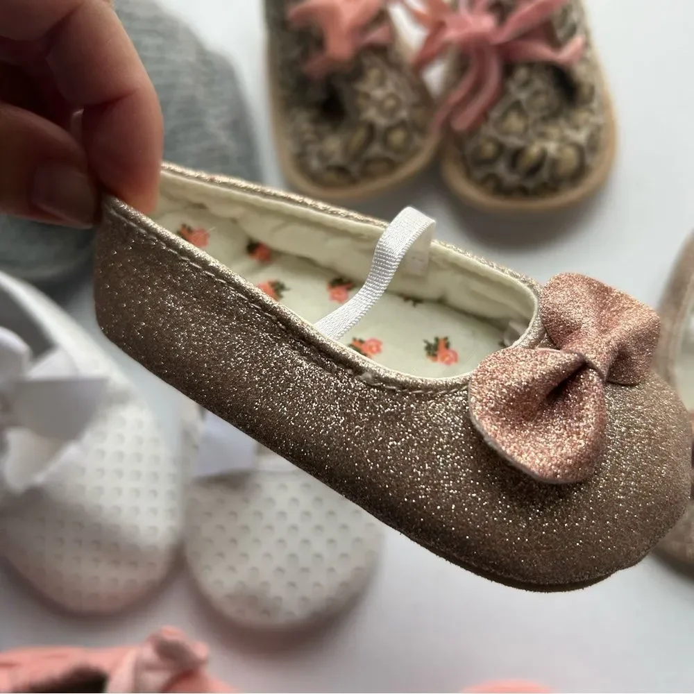Newborn Baby Girl Shoe Lot Booties Ballet Flats Soft Sole Pink